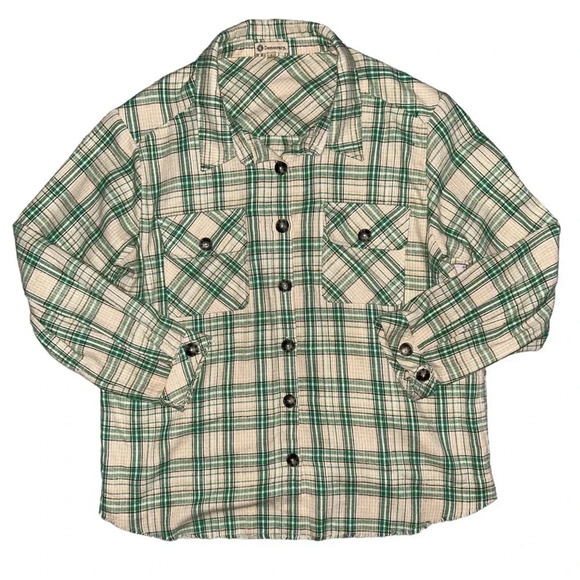 Democracy Frayed Plaid Longsleeve Button Down Women’s Large - Picture 2 of 3